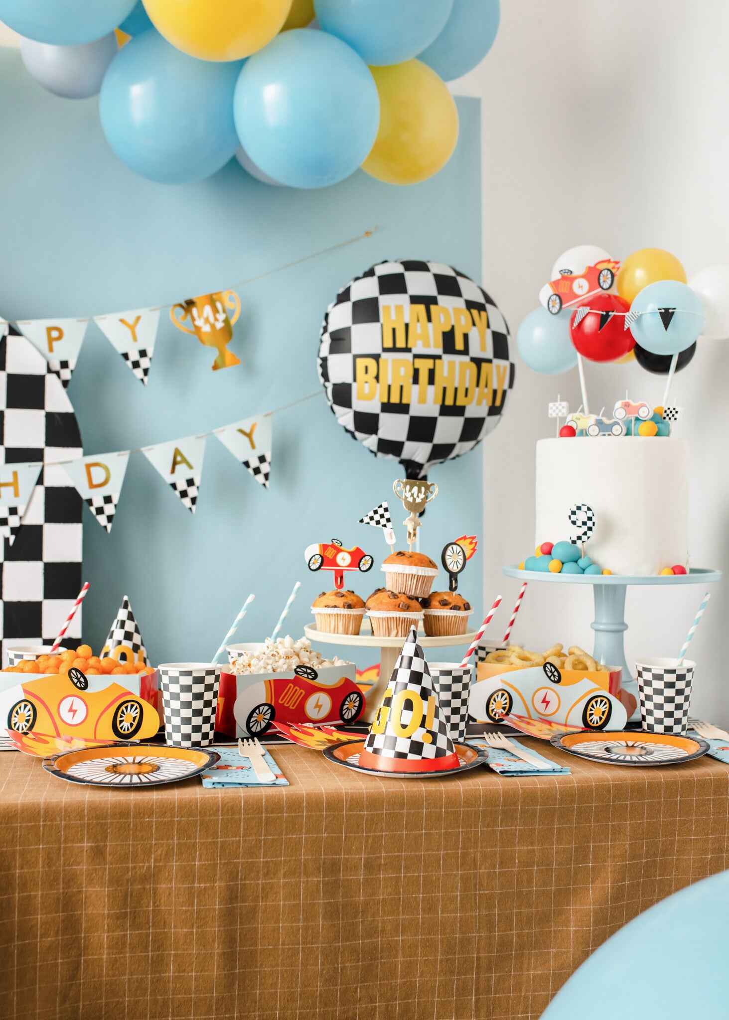 Party Deco - Folieballon - Geruite vlag - Gelukkige Verjaardag!