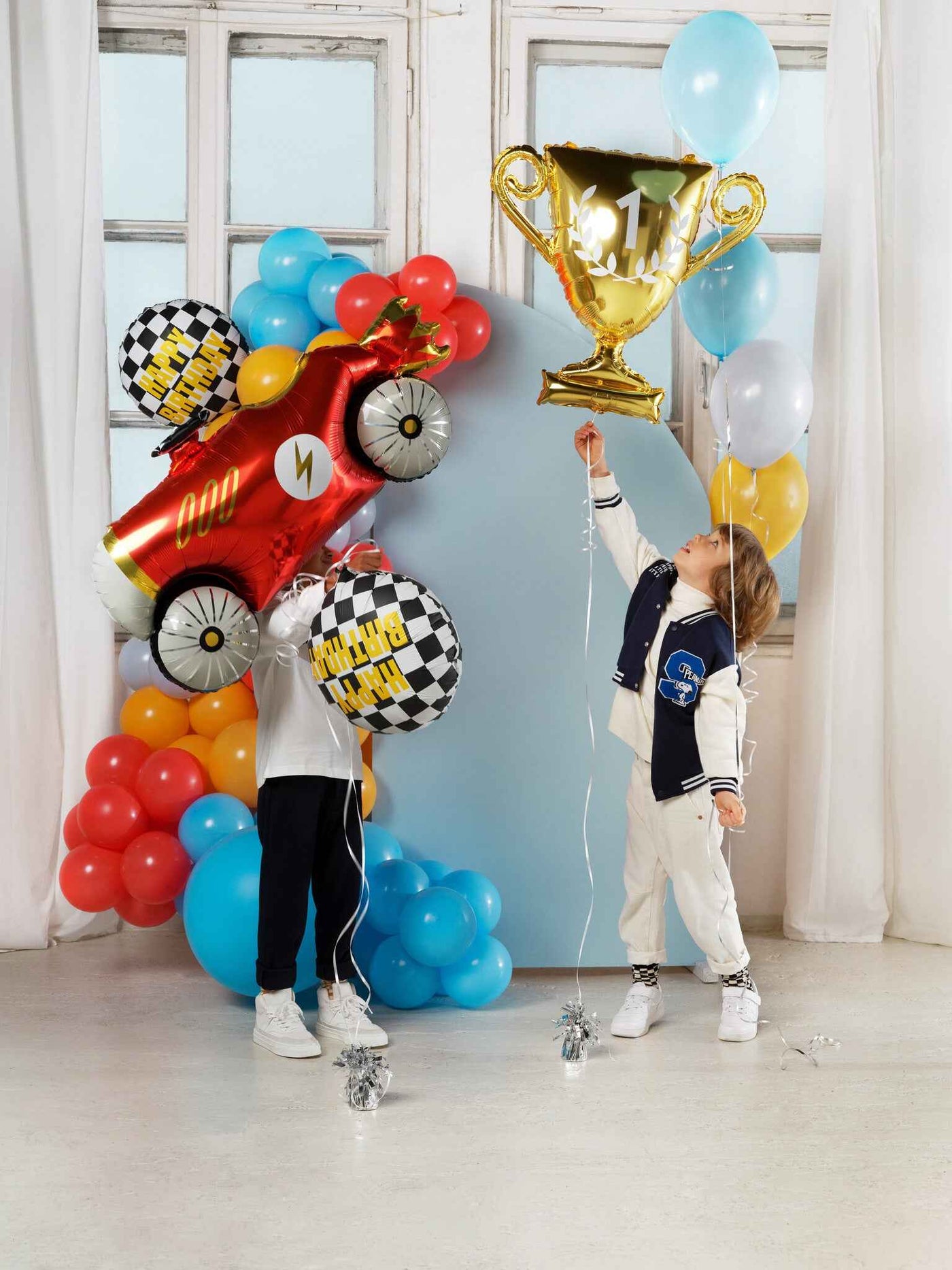 Party Deco - Folieballon - Geruite vlag - Gelukkige Verjaardag!