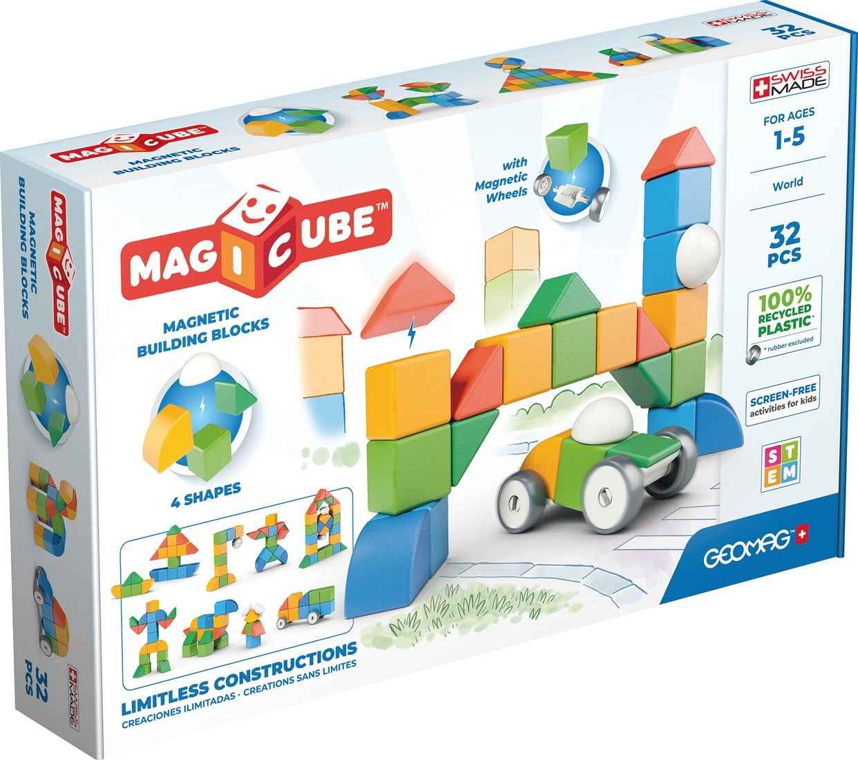 Geomag | Magicube 4 Shapes Recycled Blocks World 32 Pieces
