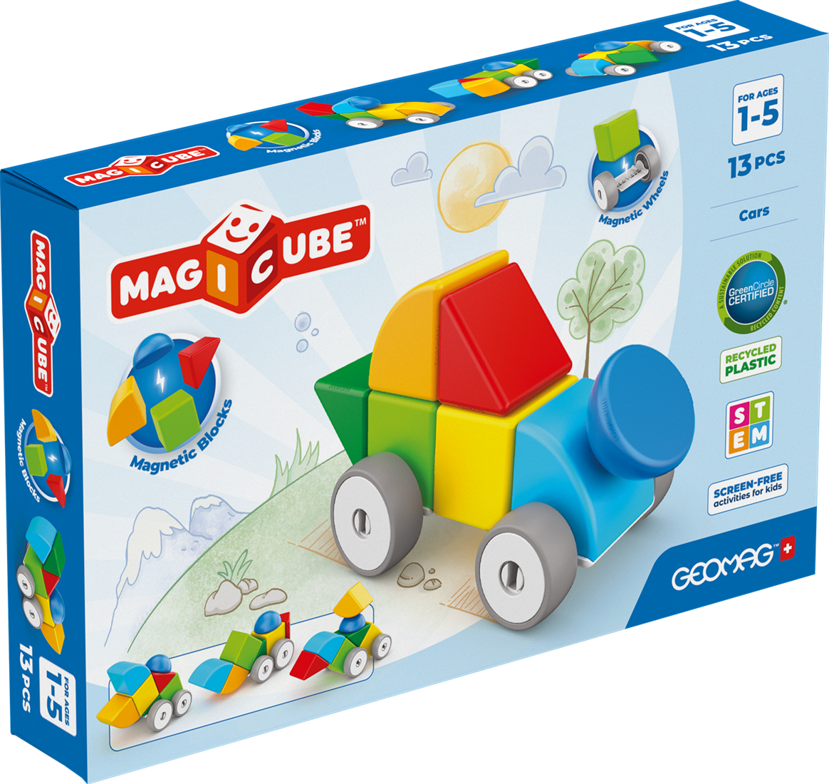 Geomag | Magicube Blokken Gerecyclede Auto's 13 Stuks