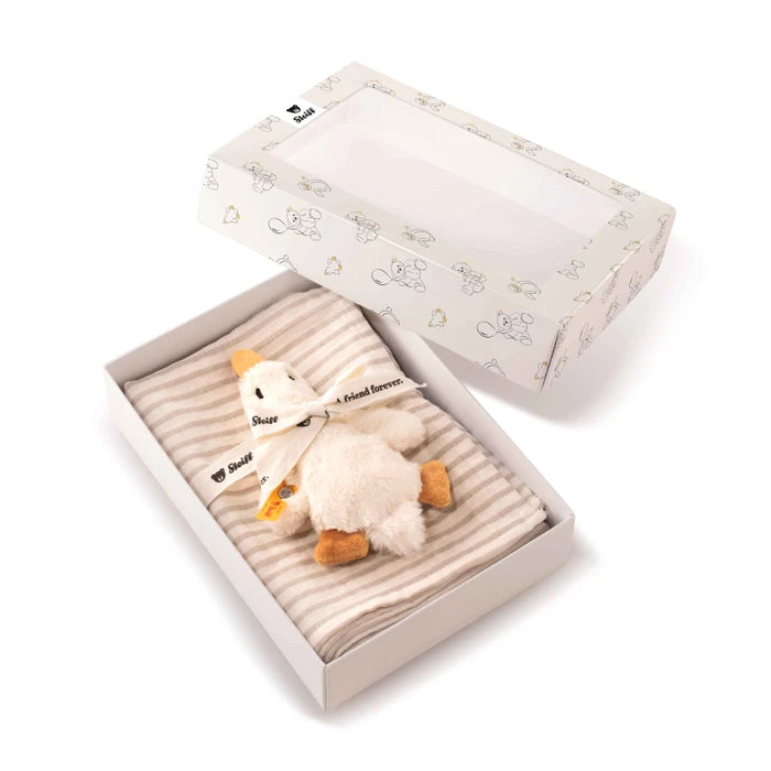 Steiff | Gilda goose grip toy with rattle and burp cloth gift set