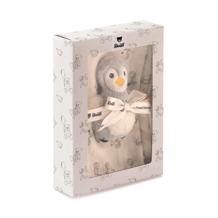 Steiff | Lio penguin grip toy with rattle and burp cloth gift set