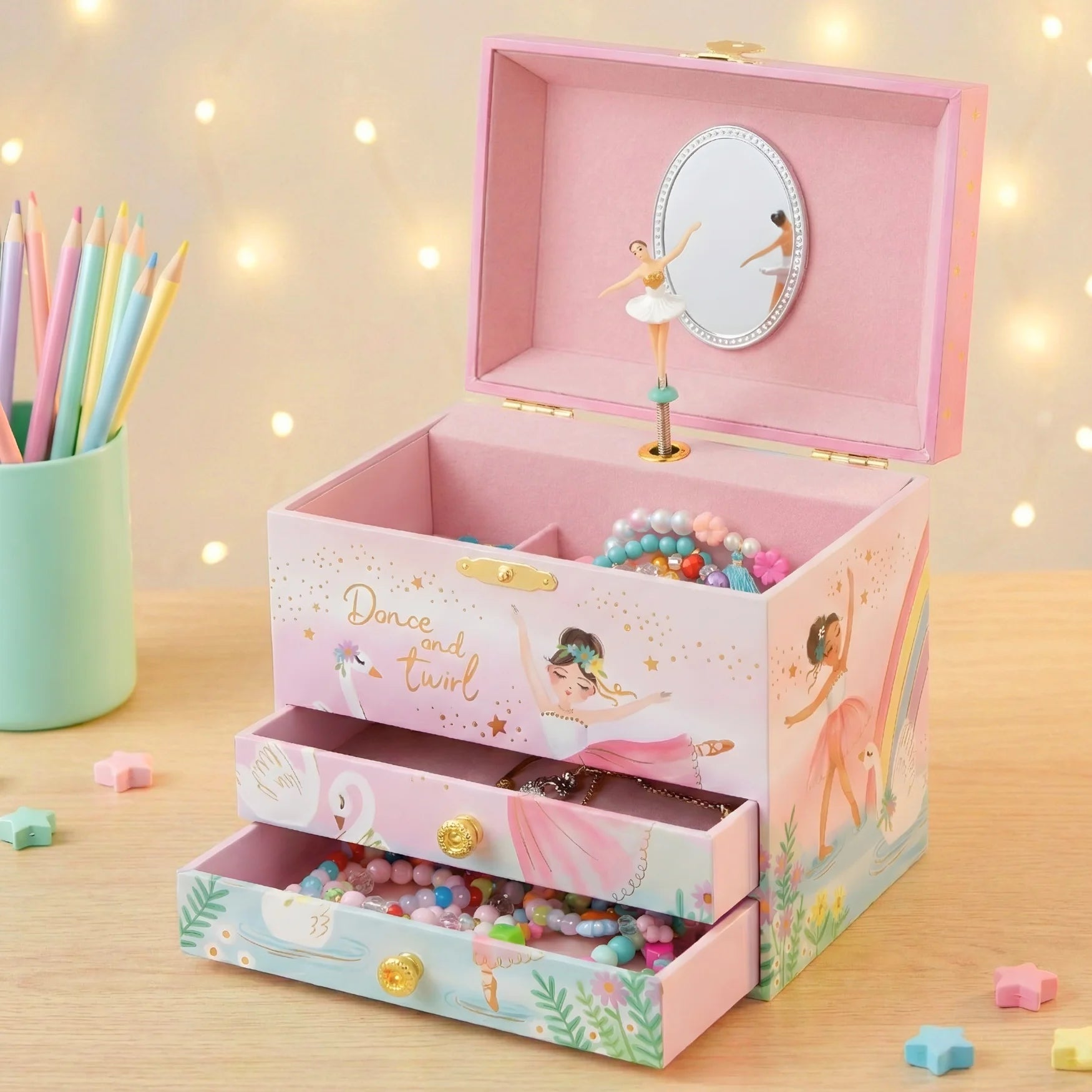 Giggle & Honey | Musical Jewelry Box - Twirling Ballerina - Swan Lake