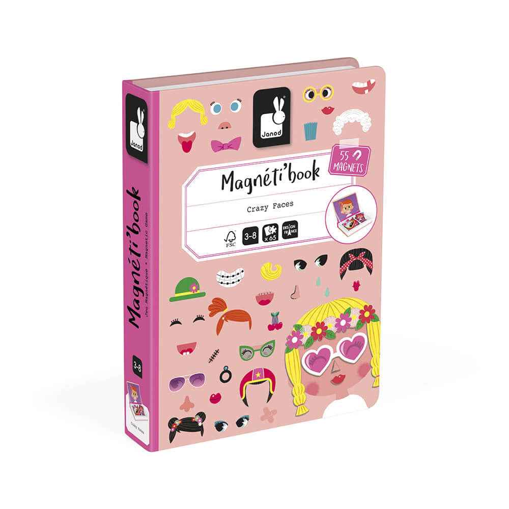 Janod - Girls' Silly Faces Magnetic Book - 65 pieces, Ages 3-8