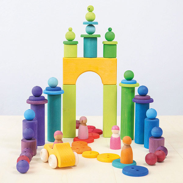 Grimm's | 96 grote houten kralen regenboog