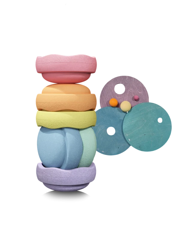 Stapelstein | Grimms x Stapelstein Set Rolling Discs Cool Pastel