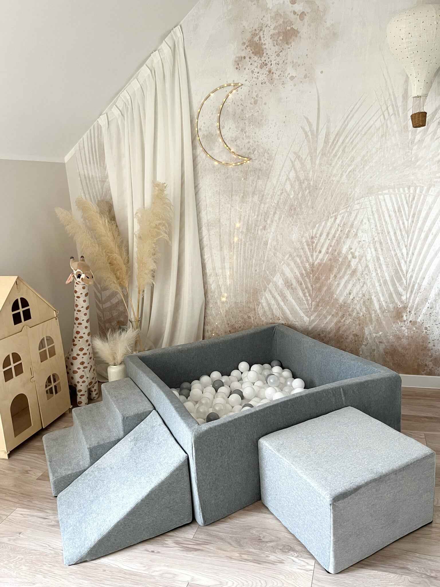 Moje |  3 Elementen + Ballenbad - Soft Velvet Grey 106x106x40 cm + 400 Ballen