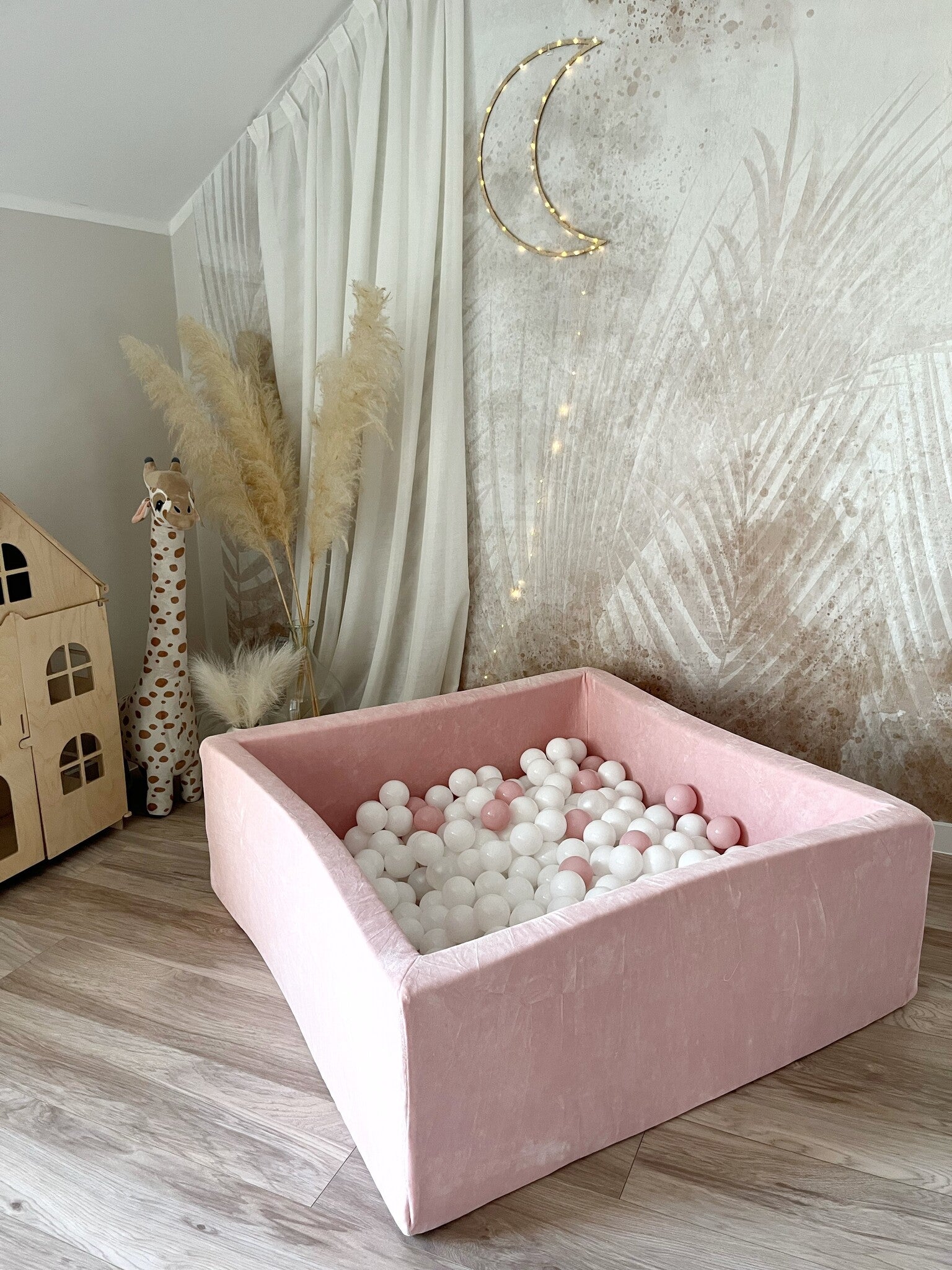 Moje | Vierkant Ballenbad Soft Velvet - Light Pink 106x106x40 cm + Ballen