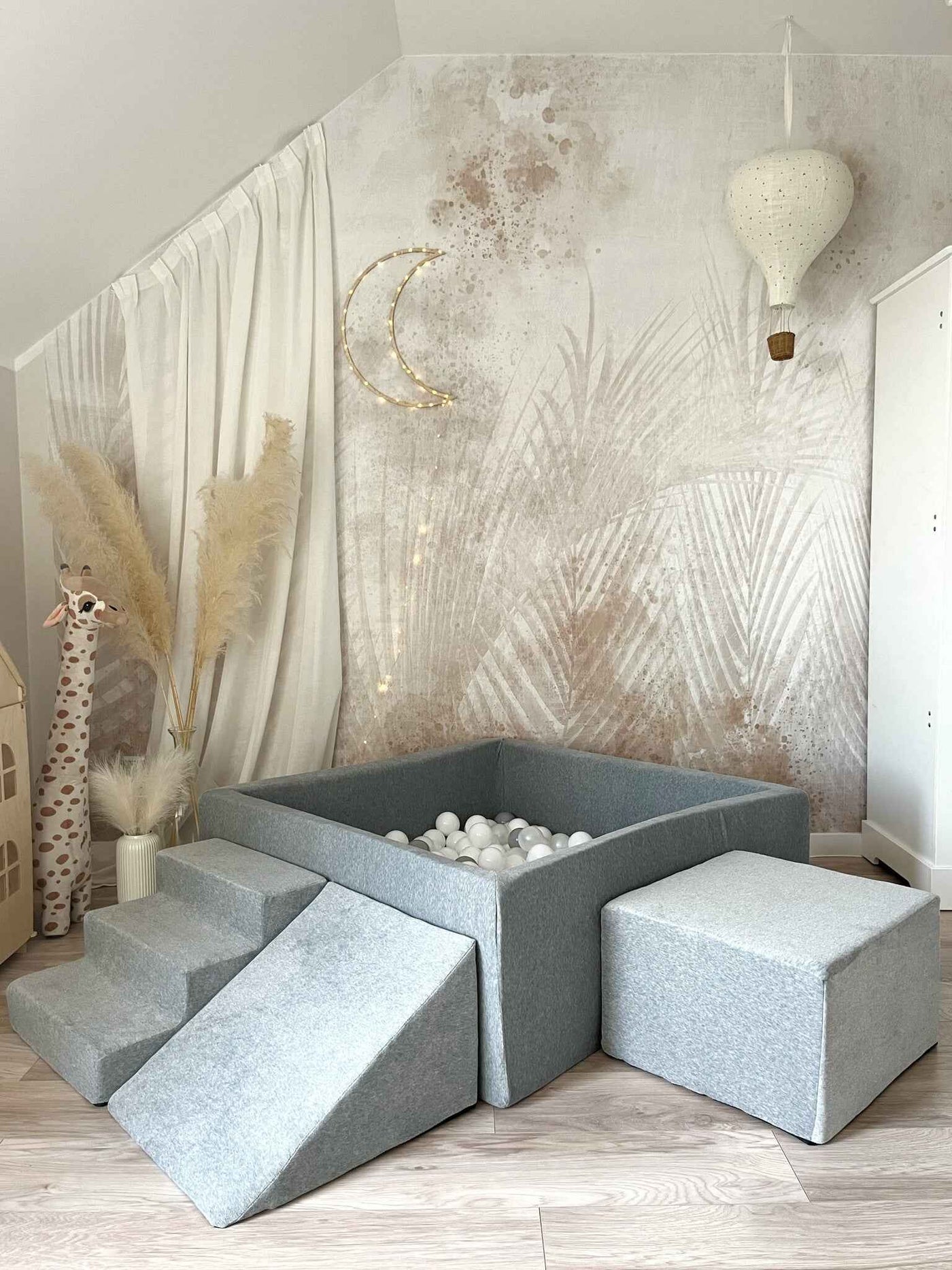Moje |  3 Elementen + Ballenbad - Soft Velvet Grey 106x106x40 cm + 400 Ballen
