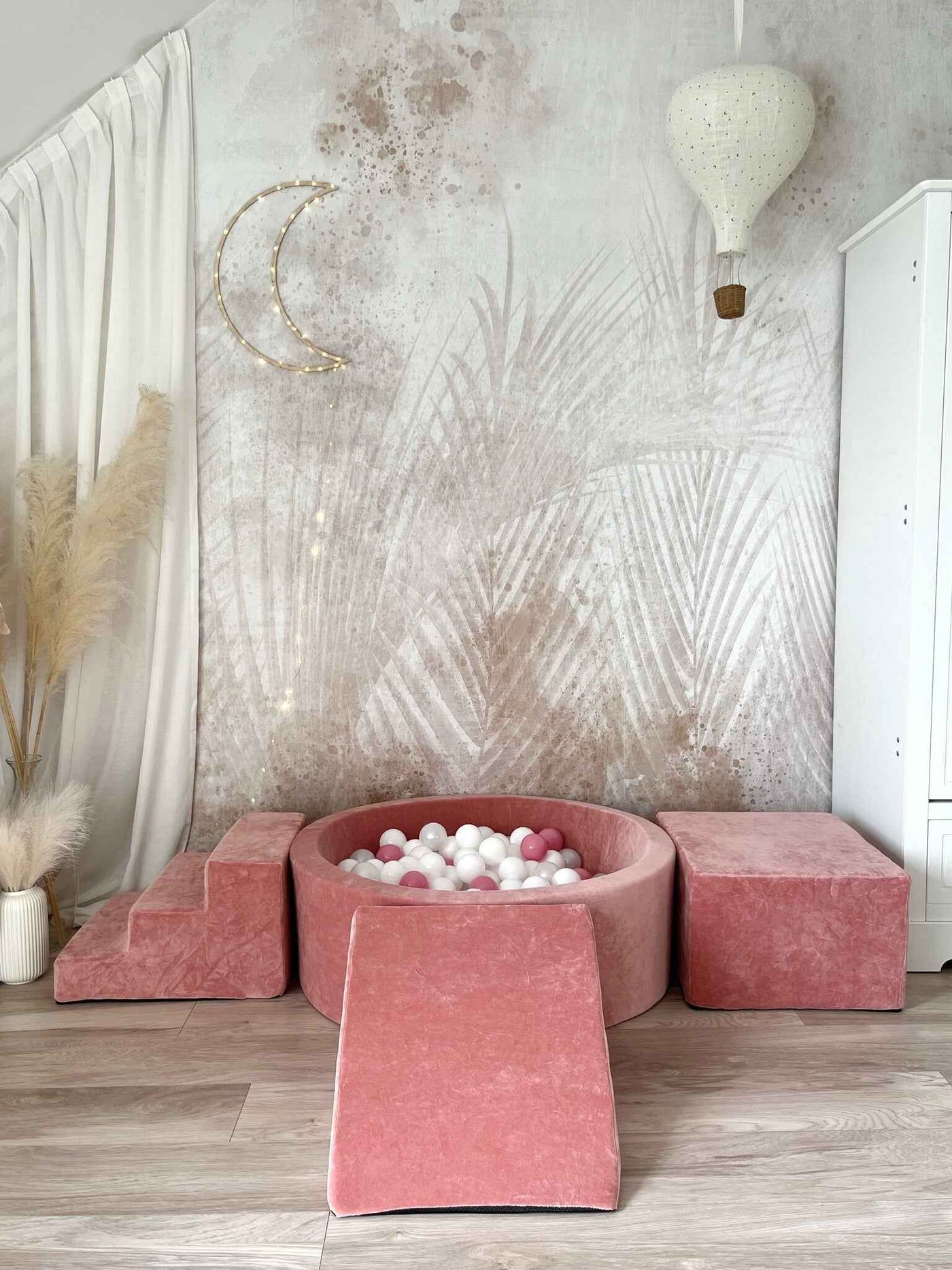 Moje | 3 elements + ball pit - Soft Velvet Raspberry Pink 90x30 cm + 200 balls