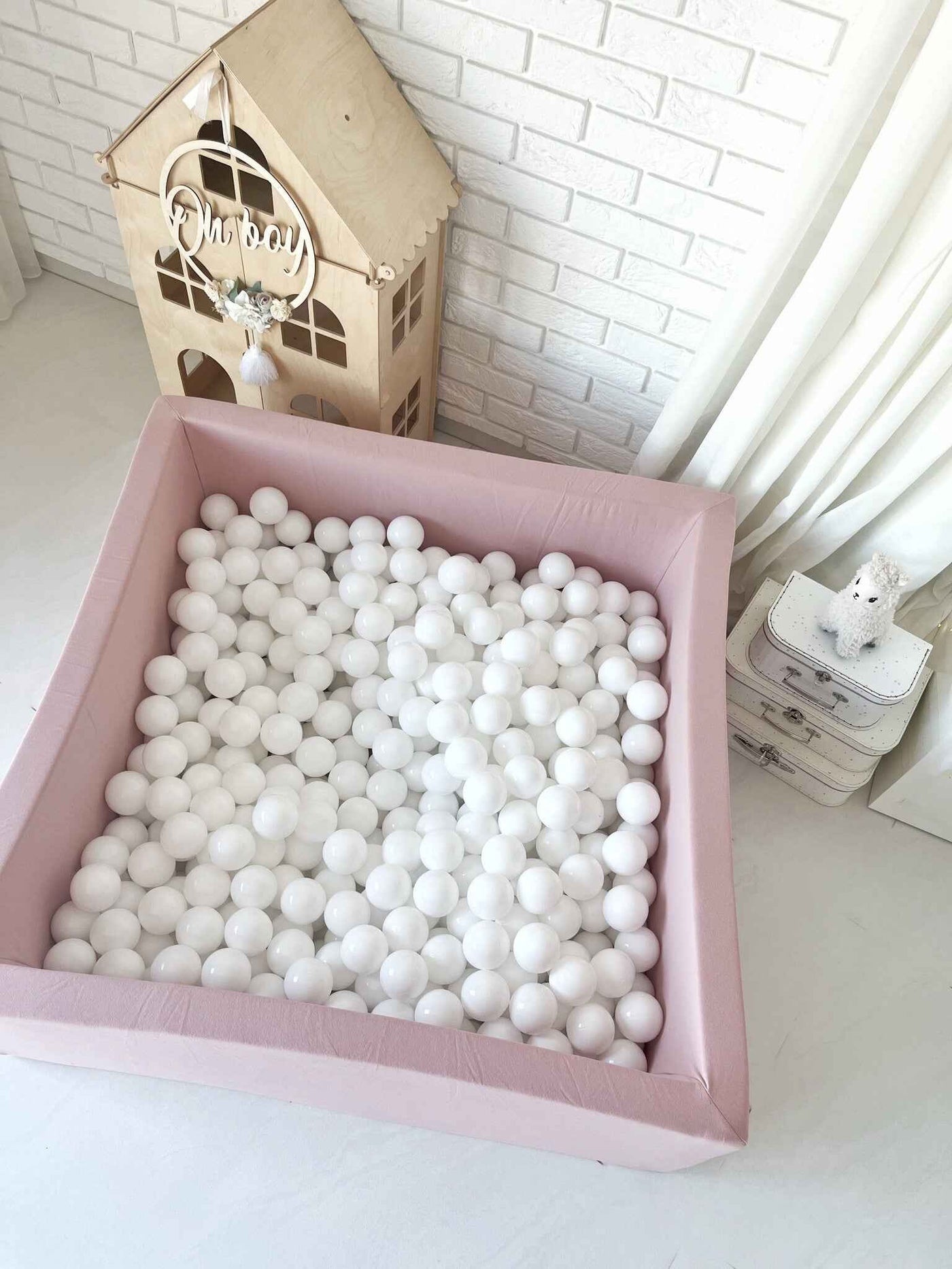 Moje | Vierkant Ballenbad Cotton - Pink 106x106x40 cm + Ballen