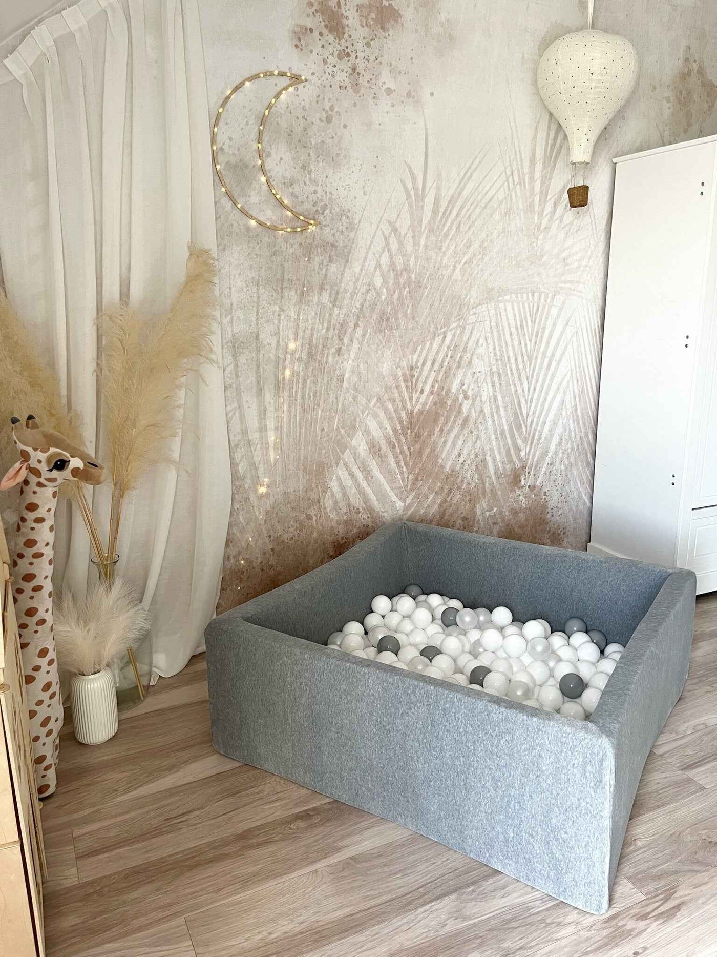Moje | Vierkant Ballenbad Soft Velvet - Grey 106x106x40 cm + Ballen