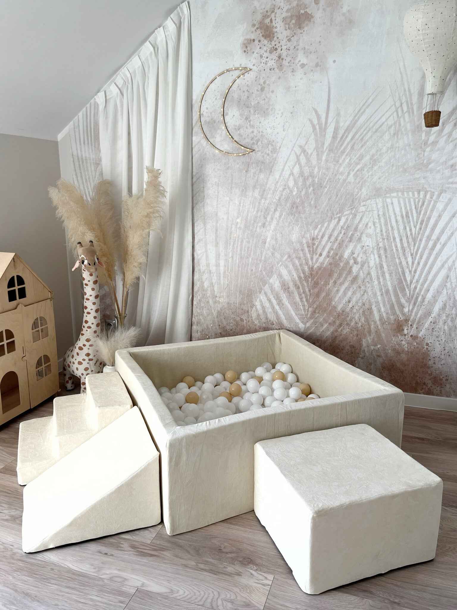 Moje |  3 Elementen + Ballenbad  - Soft Velvet Ecru 106x106x40 cm + 400 Ballen