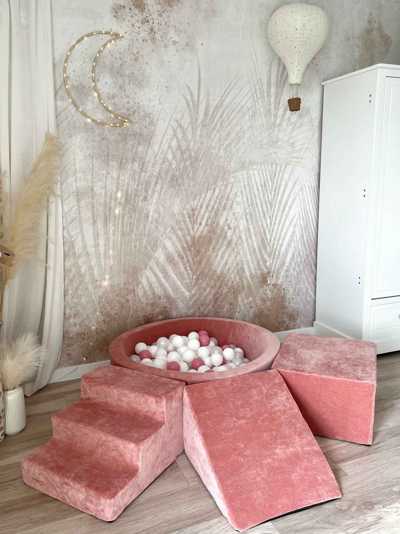 Moje | 3 elements + ball pit - Soft Velvet Raspberry Pink 90x30 cm + 200 balls