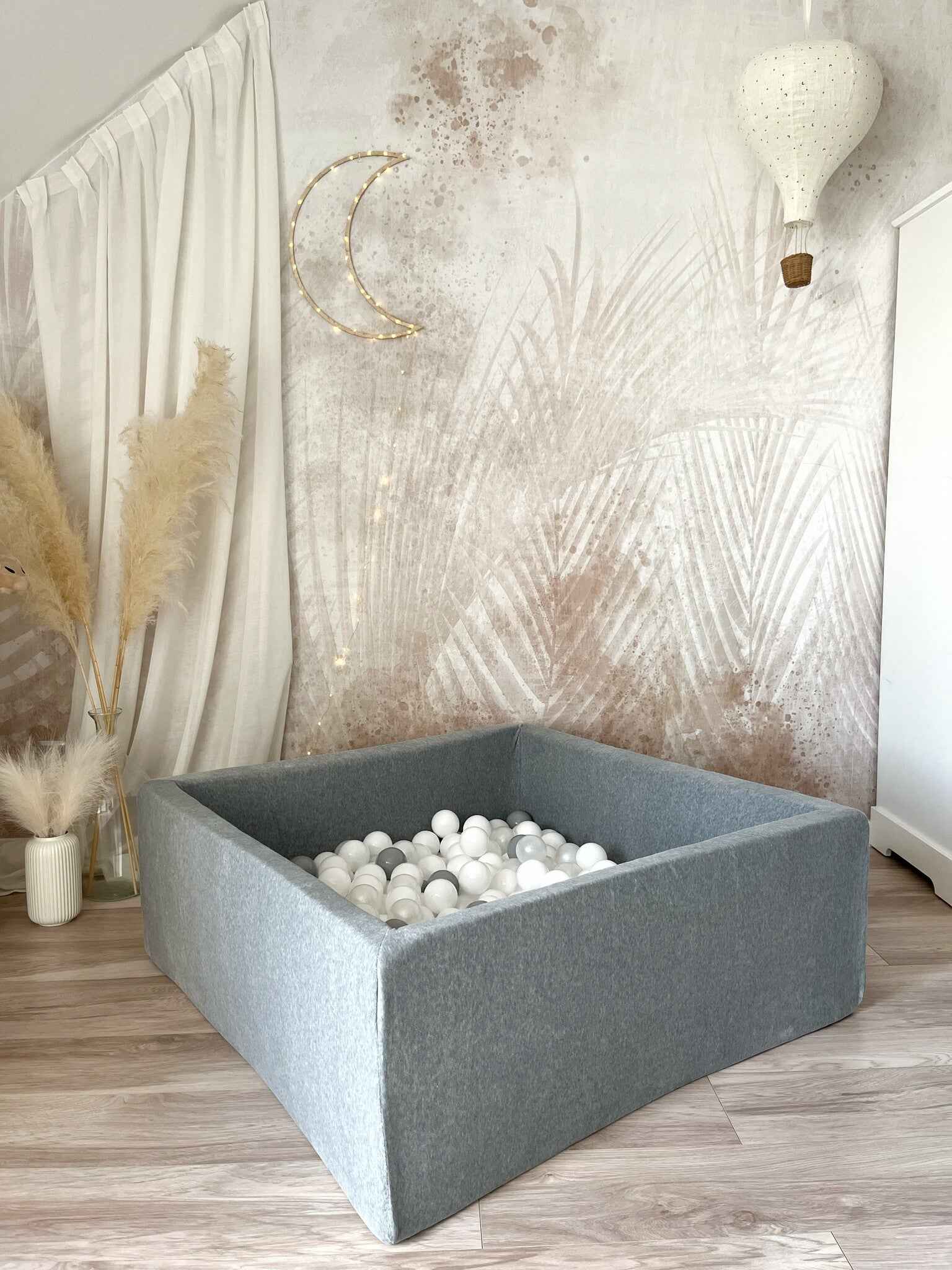 Moje | Vierkant Ballenbad Soft Velvet - Grey 106x106x40 cm + Ballen