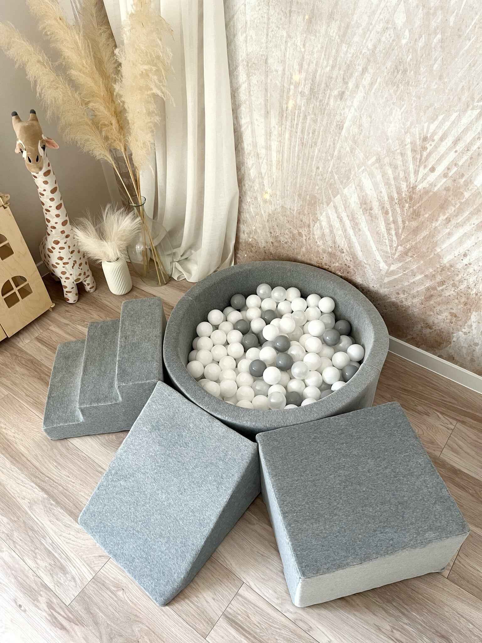Moje | 3 Elementen + Ballenbad - Soft Velvet Grey 90x30 cm + 200 Ballen