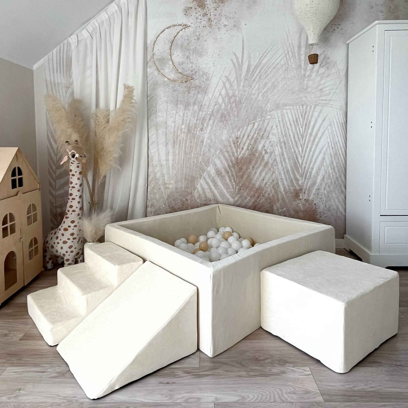 Moje |  3 Elementen + Ballenbad  - Soft Velvet Ecru 106x106x40 cm + 400 Ballen