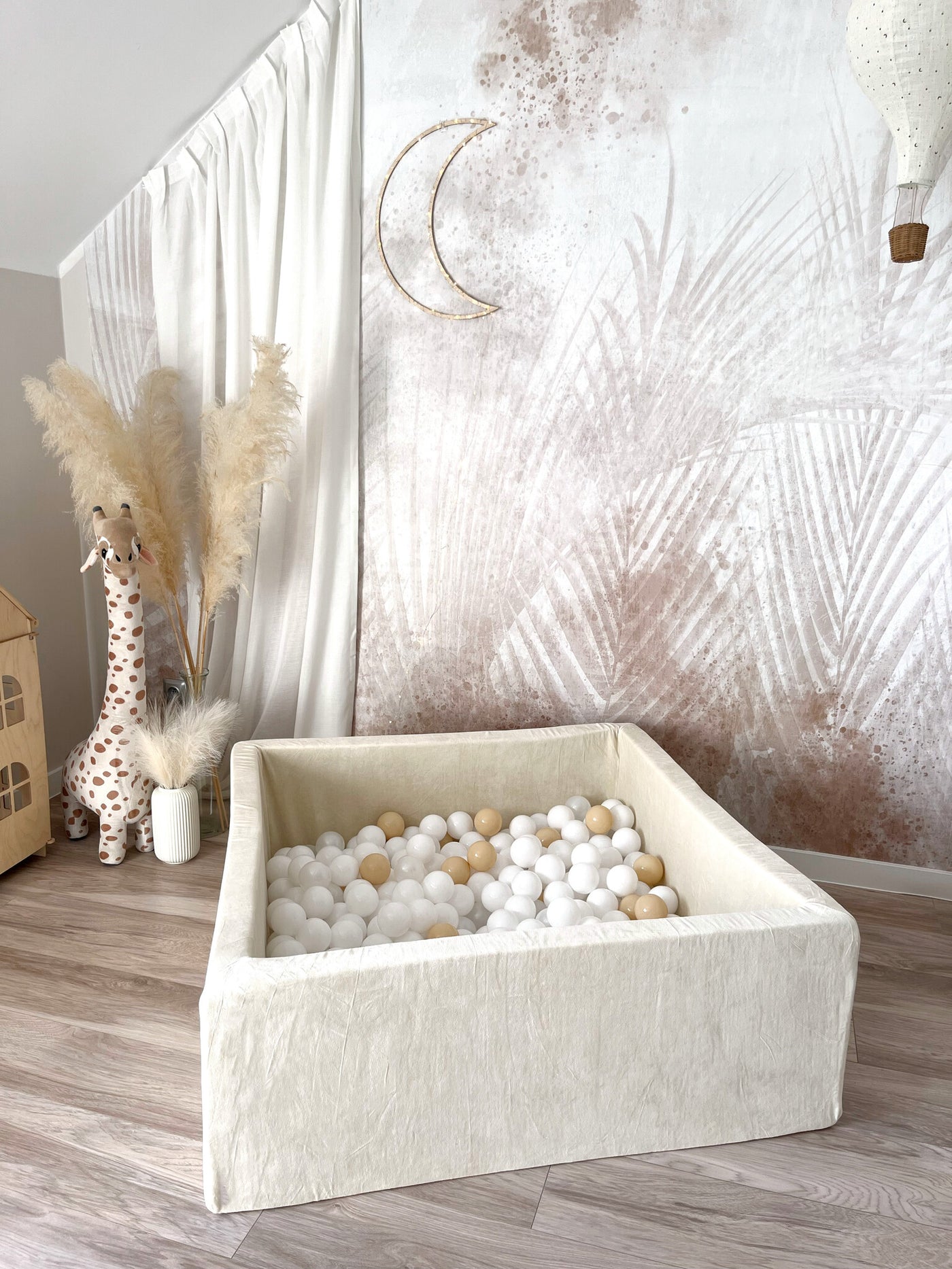 Moje | Vierkant Ballenbad Soft Velvet - Ecru 106x106x40 cm + Ballen