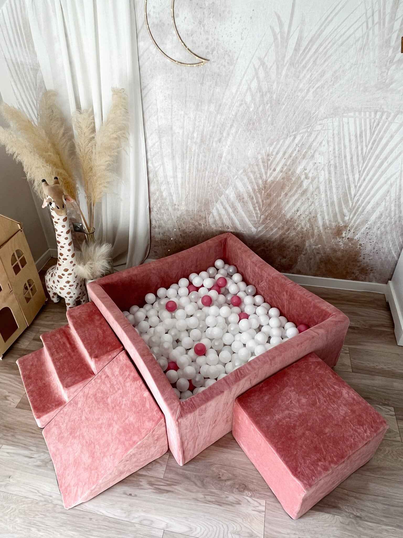 Moje | 3 Elementen + Ballenbad - Soft Velvet Raspberry Pink 106x106x40 cm + 400 Ballen