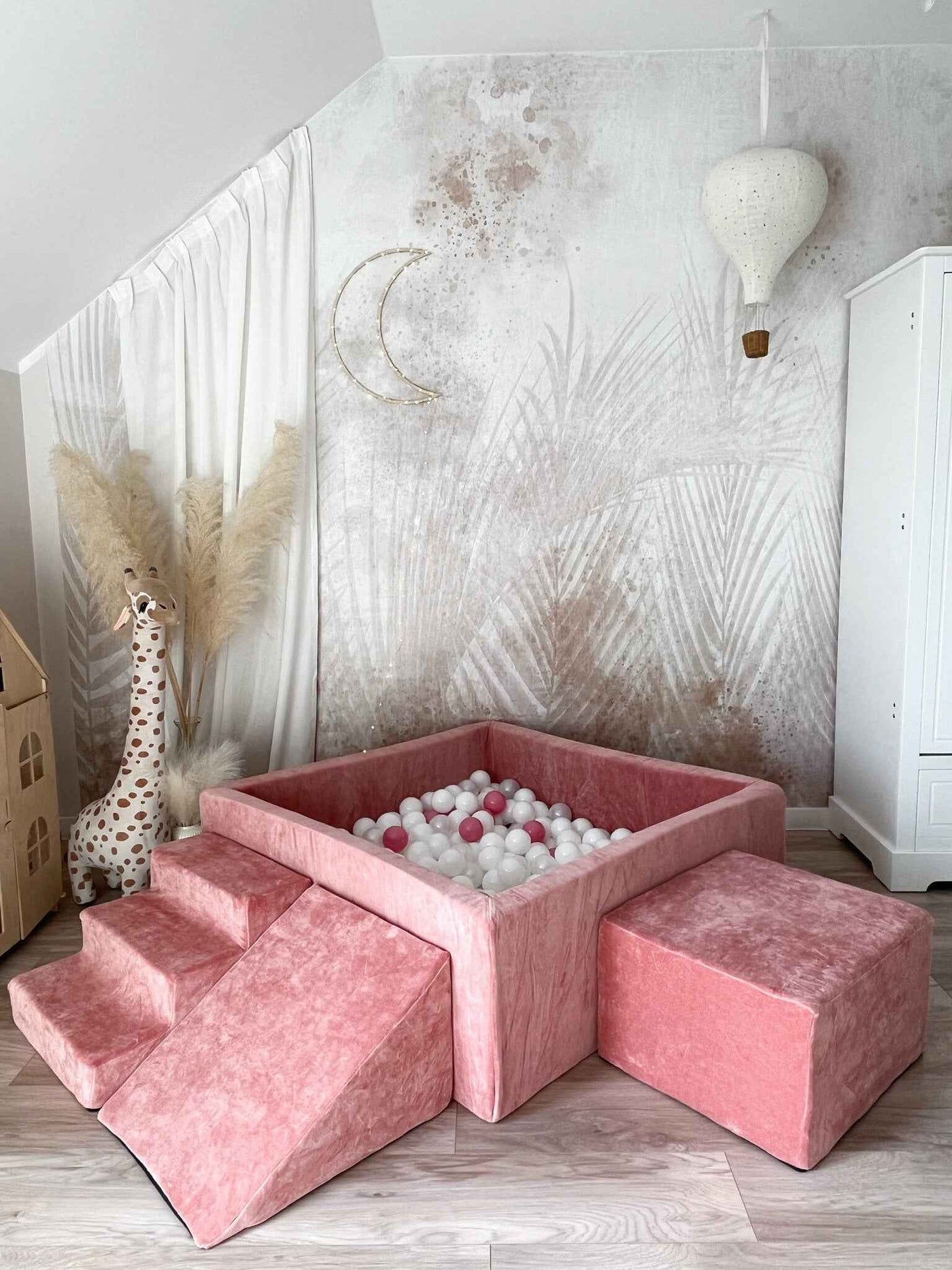 Moje | 3 Elementen + Ballenbad - Soft Velvet Raspberry Pink 106x106x40 cm + 400 Ballen