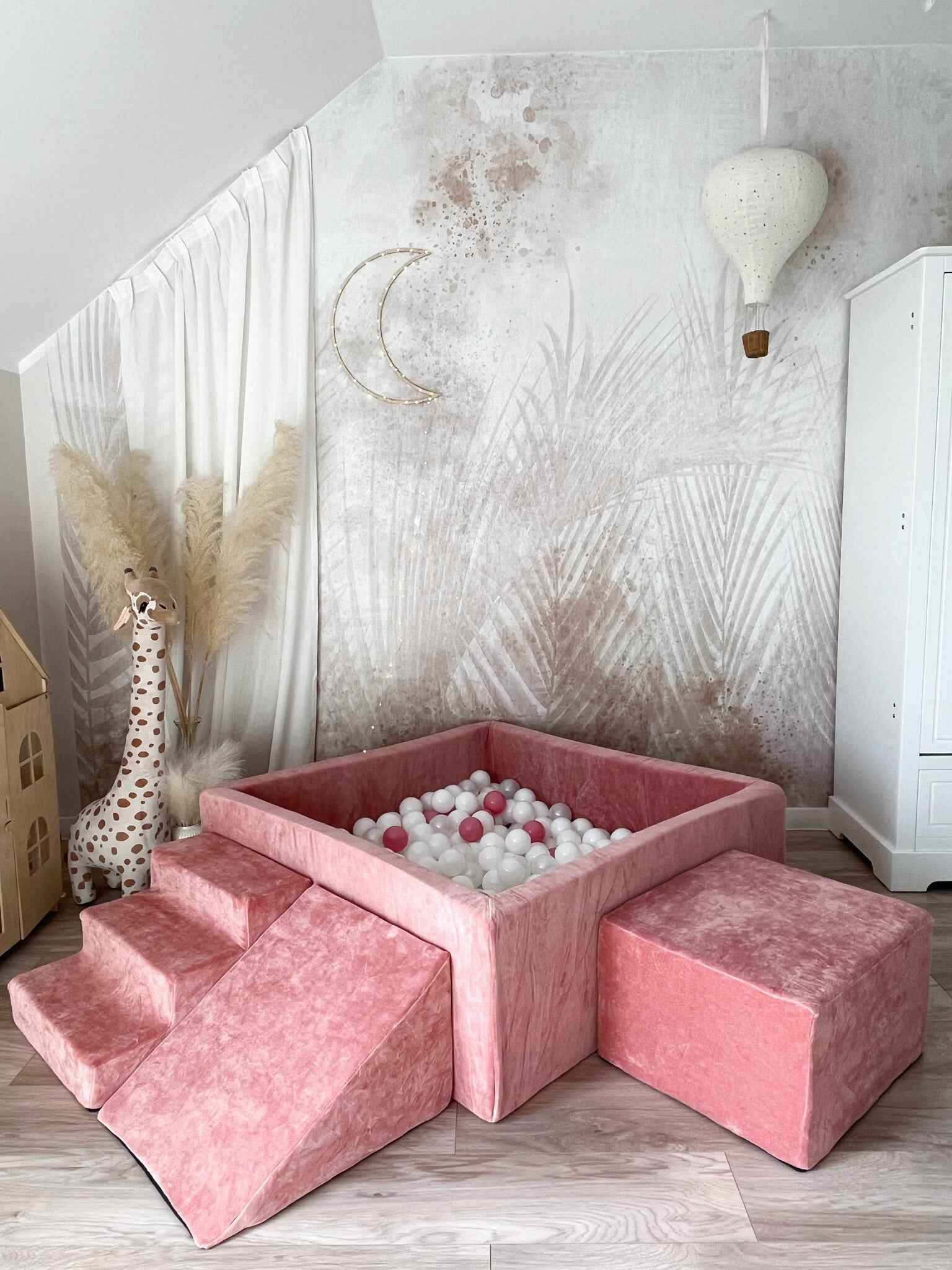 Moje | 3 Elementen + Ballenbad - Soft Velvet Raspberry Pink 106x106x40 cm + 400 Ballen