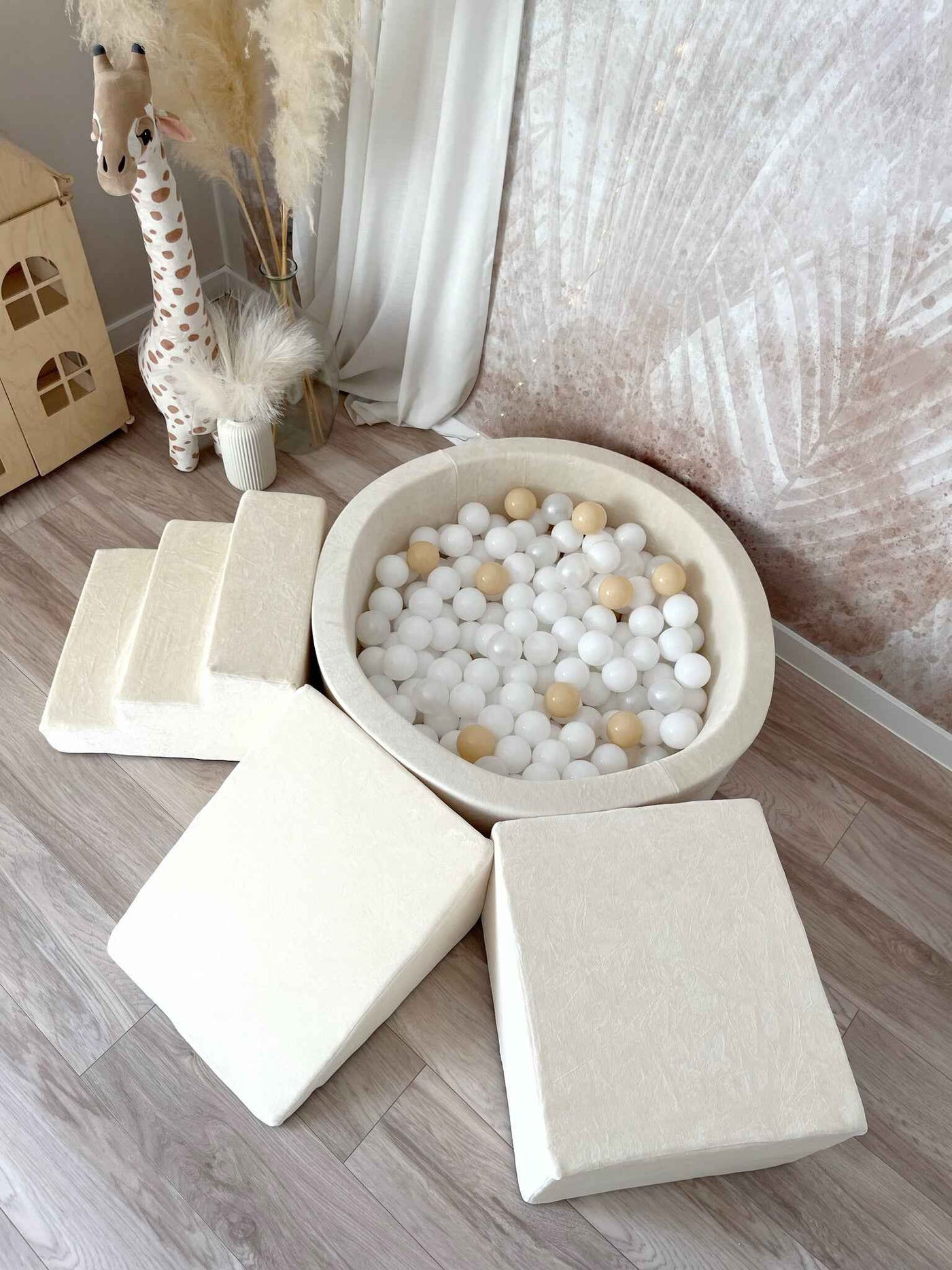Moje | 3 Elementen + Ballenbad - Soft Velvet Ecru 90x30 cm + 200 Ballen