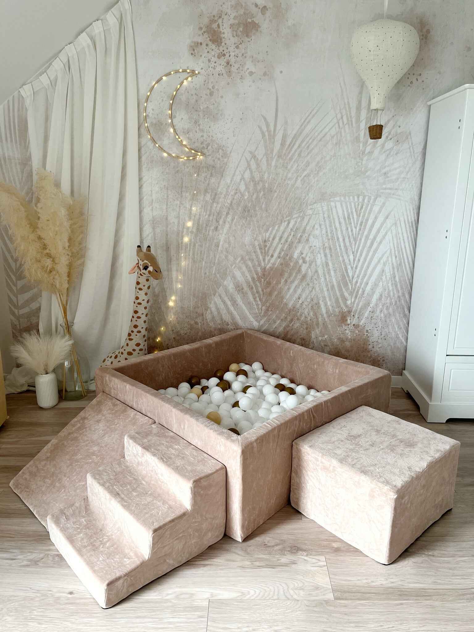 Moje | 3 Elementen + Ballenbad - Soft Velvet Dark Beige 106x106x40 cm + 400 Ballen