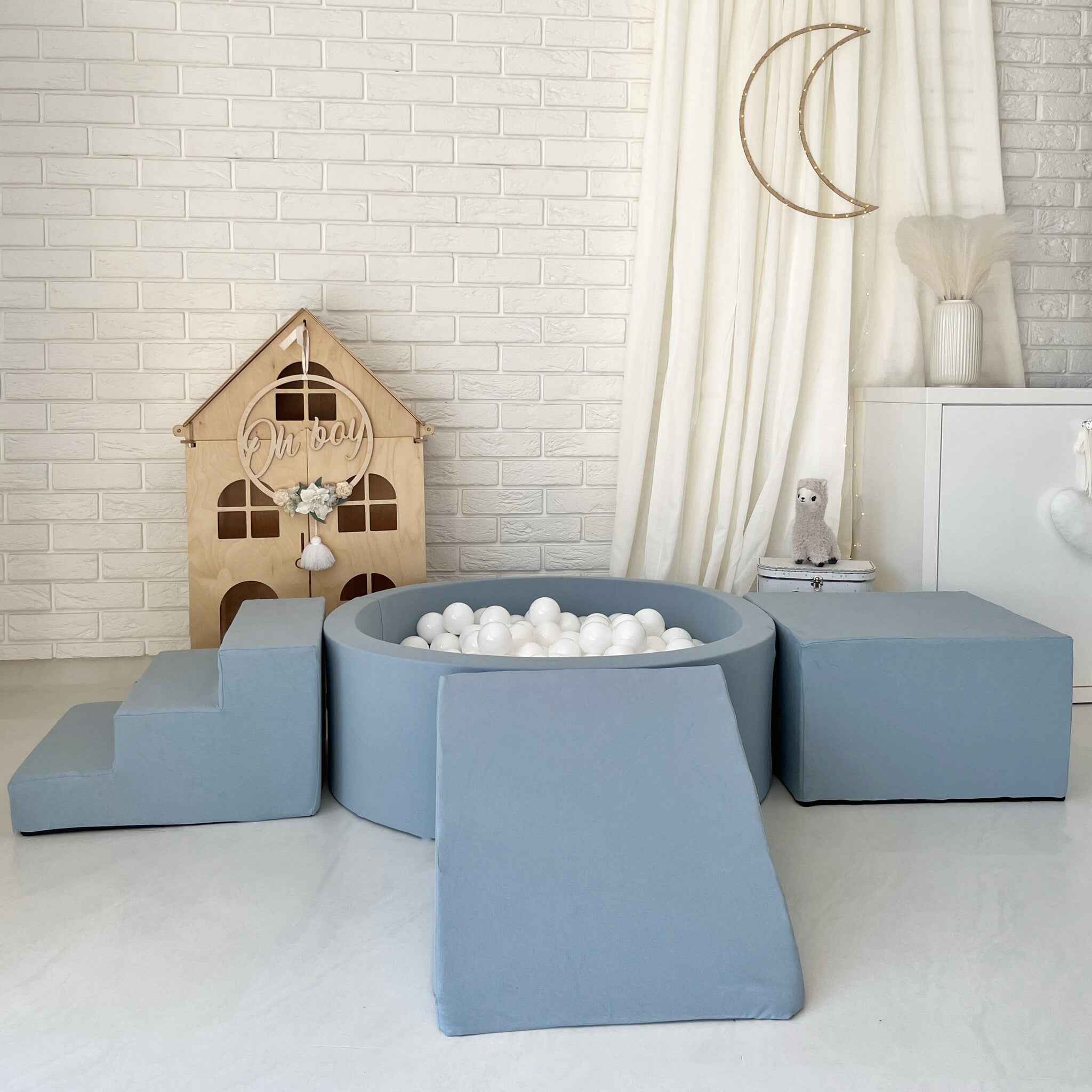 Moje | 3 Elementen + Ballenbad - Cotton Blue 90x30 cm + 200 Ballen