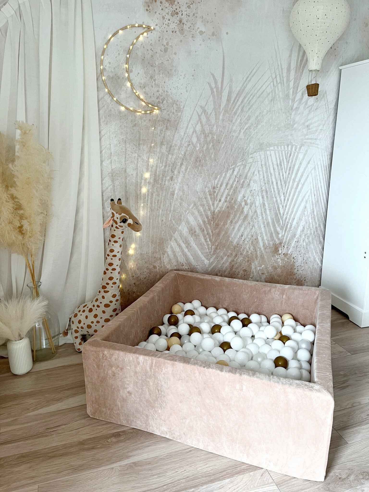 Moje | Vierkant Ballenbad Soft Velvet - Dark Beige 106x106x40 cm + Ballen