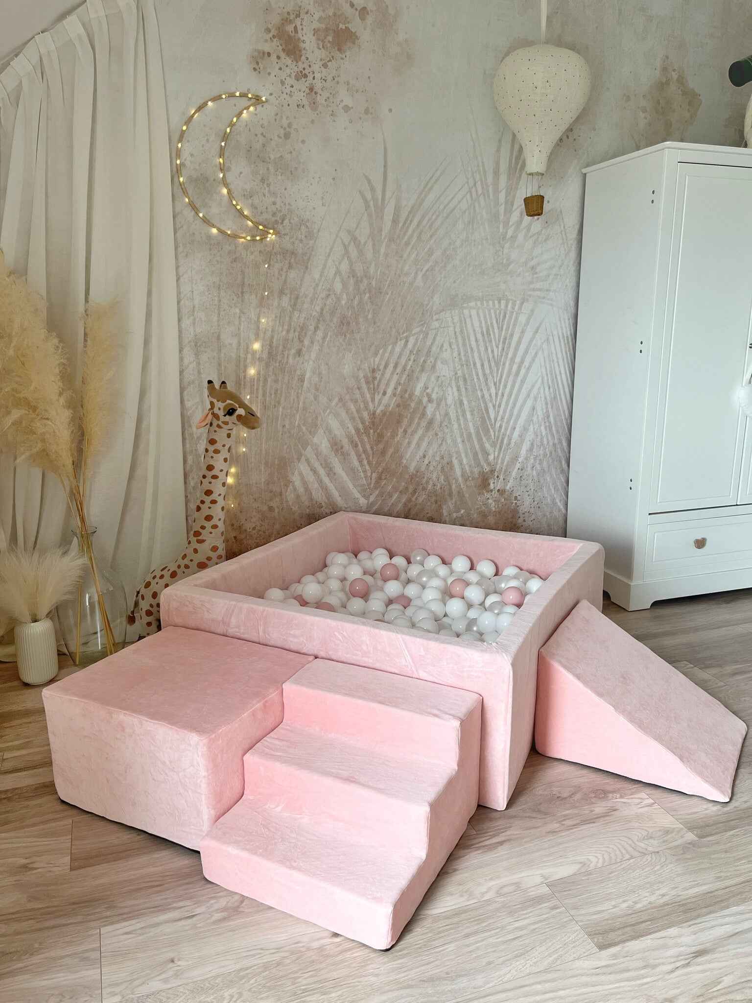 Moje | 3 Elementen + Ballenbad - Soft Velvet Light Pink 106x106x40 cm + 400 Ballen