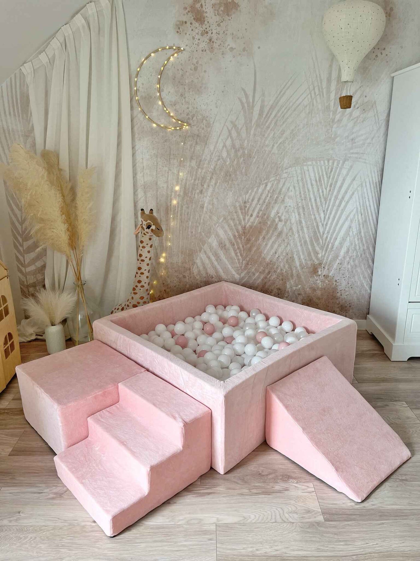 Moje | 3 Elementen + Ballenbad - Soft Velvet Light Pink 106x106x40 cm + 400 Ballen