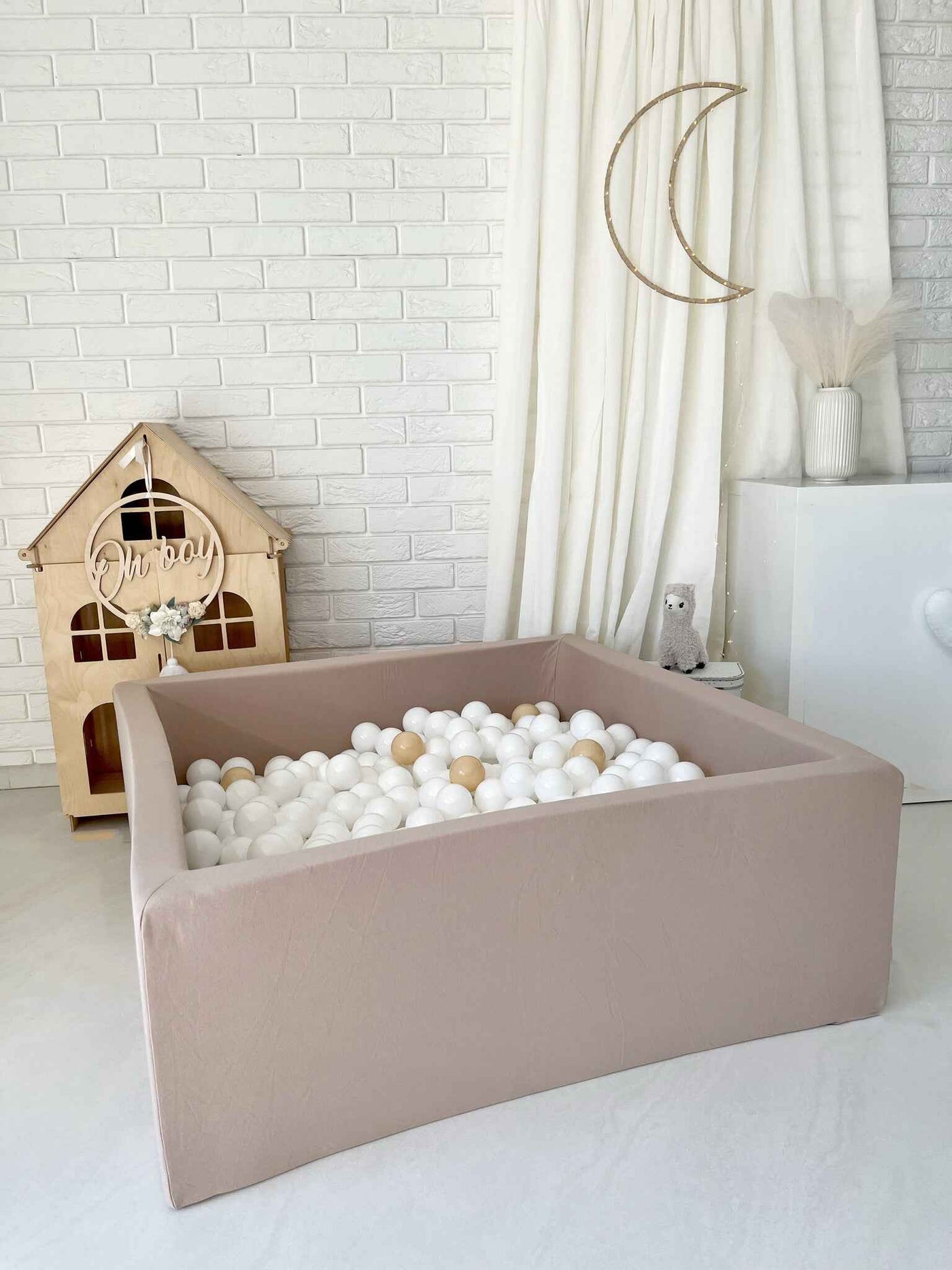 Moje | Vierkant Ballenbad Cotton - Beige 106x106x40 cm + Ballen