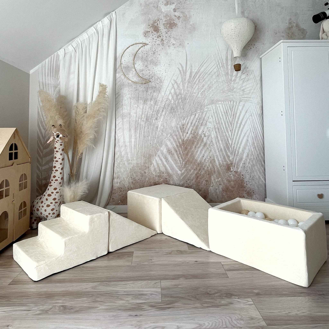 Moje | 4 elementen + Ballenbad - Soft Velvet Ecru 65x35x30 cm + 100 Ballen
