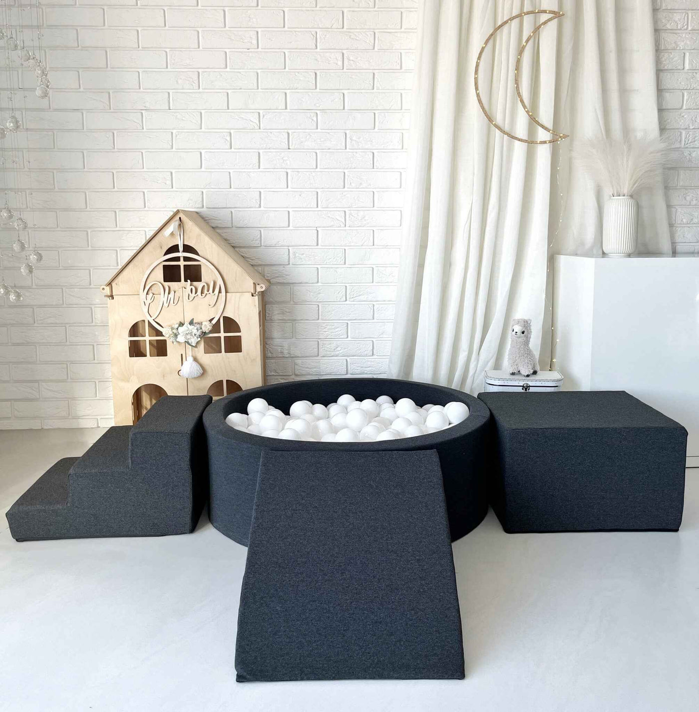 Moje | 3 Elementen + Ballenbad - Cotton Graphite 90x30 cm + 200 Ballen