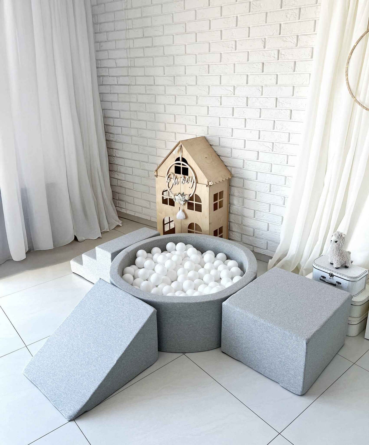 Moje |  3 Elementen + Ballenbad - Cotton Light Grey 90x30 cm + 200 Ballen