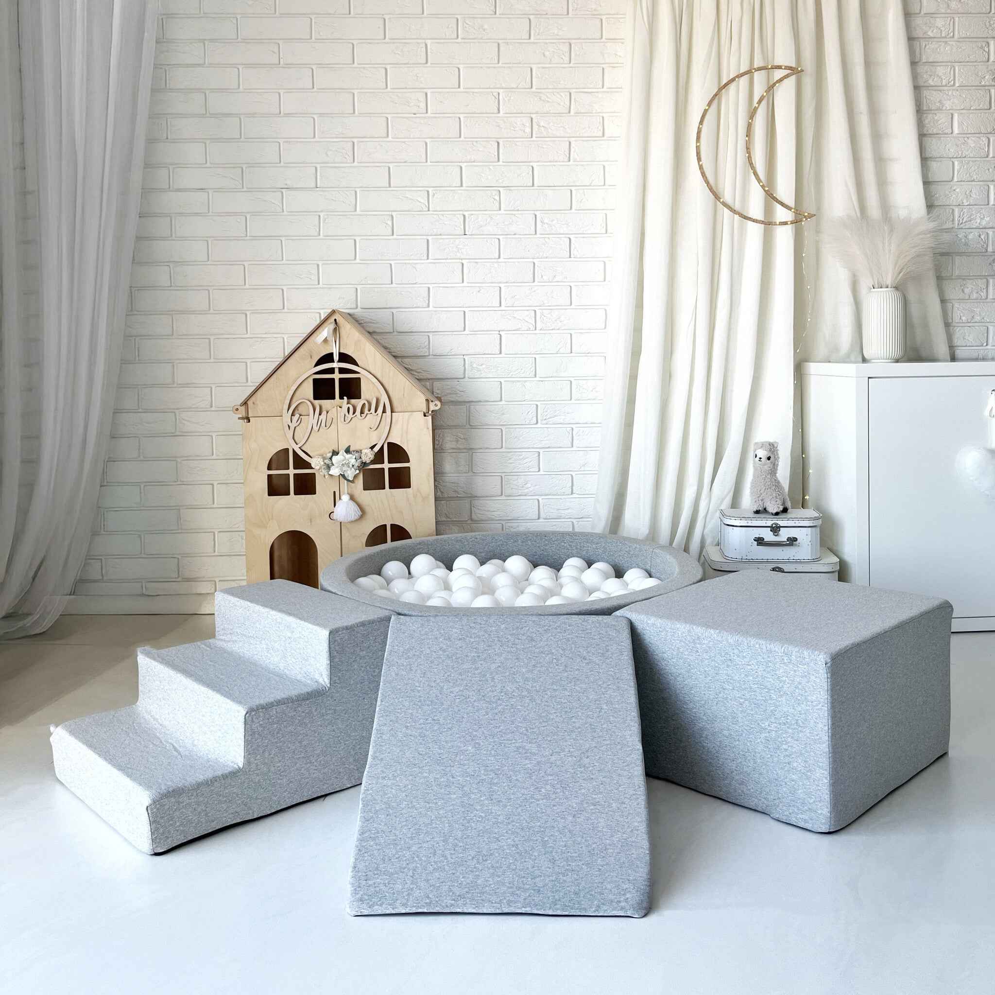 Moje |  3 Elementen + Ballenbad - Cotton Light Grey 90x30 cm + 200 Ballen