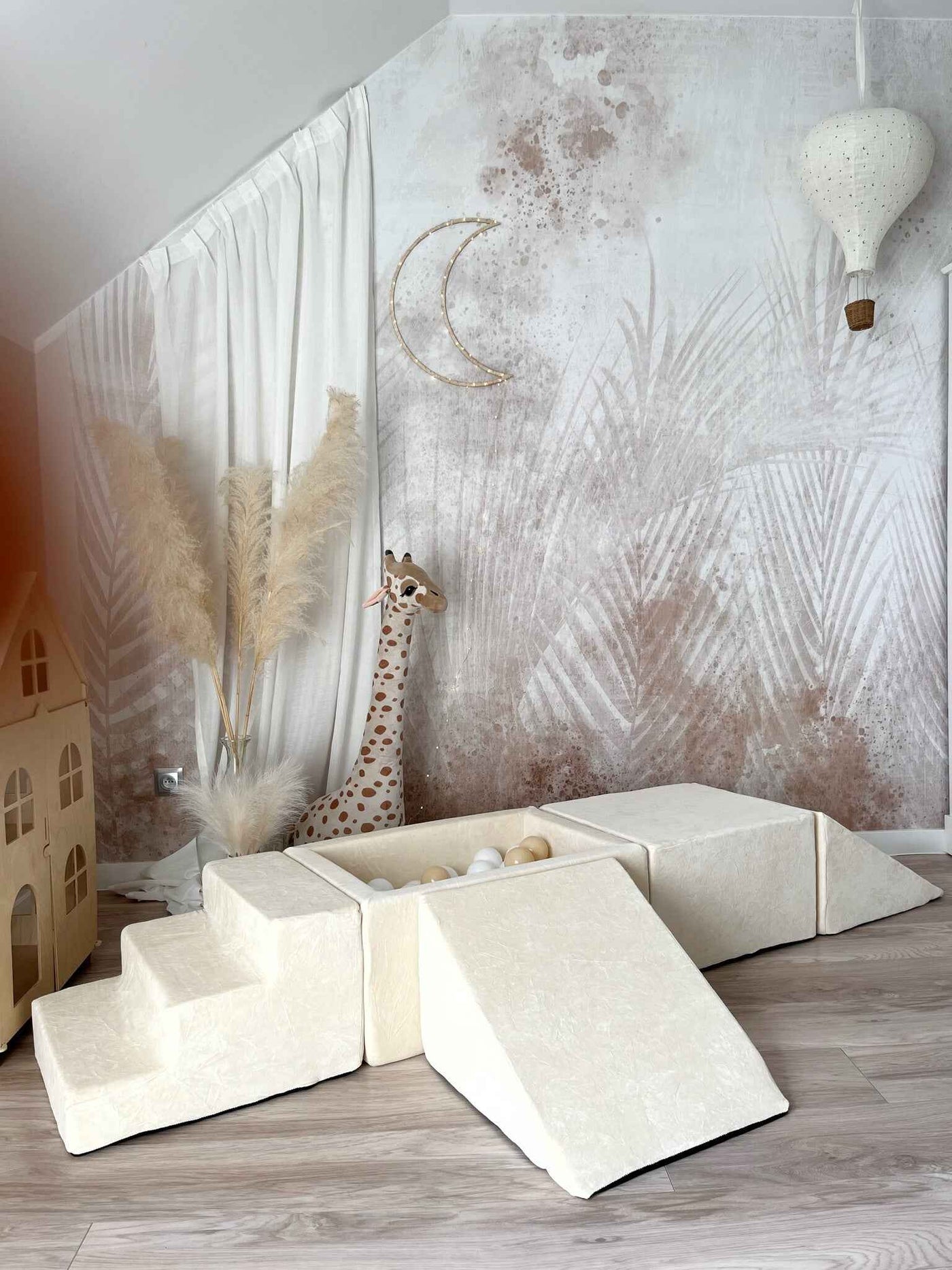 Moje | 4 elementen + Ballenbad - Soft Velvet Ecru 65x35x30 cm + 100 Ballen