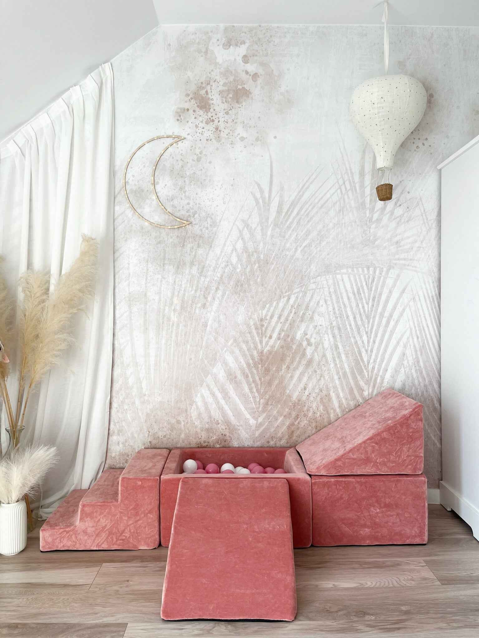 Moje |  4 elementen + Ballenbad - Soft Velvet Raspberry Pink 65x35x30 cm + 100 Ballen