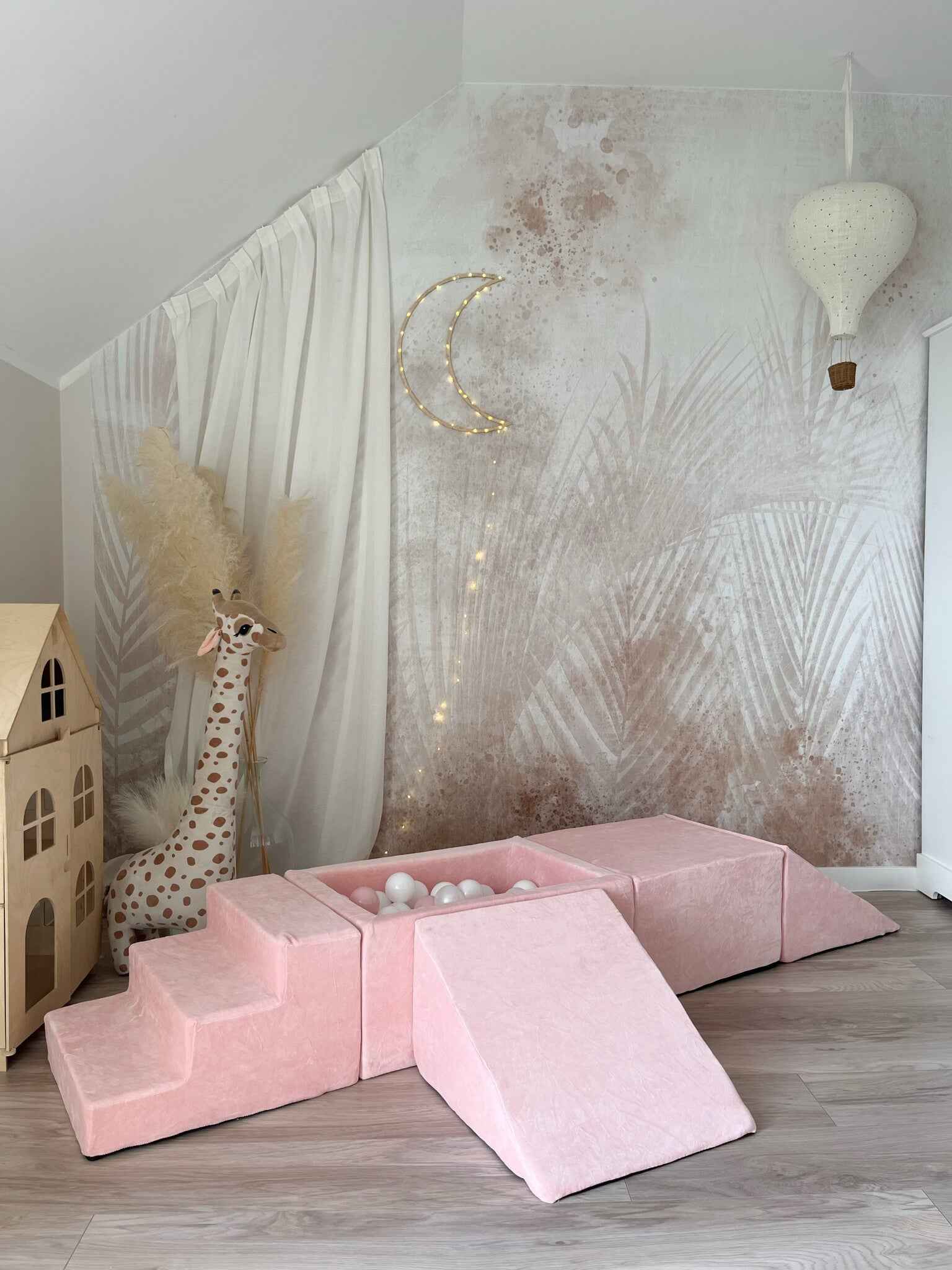 Moje | 4 elementen + Ballenbad - Soft Velvet Light Pink 65x35x30 cm + 100 Ballen