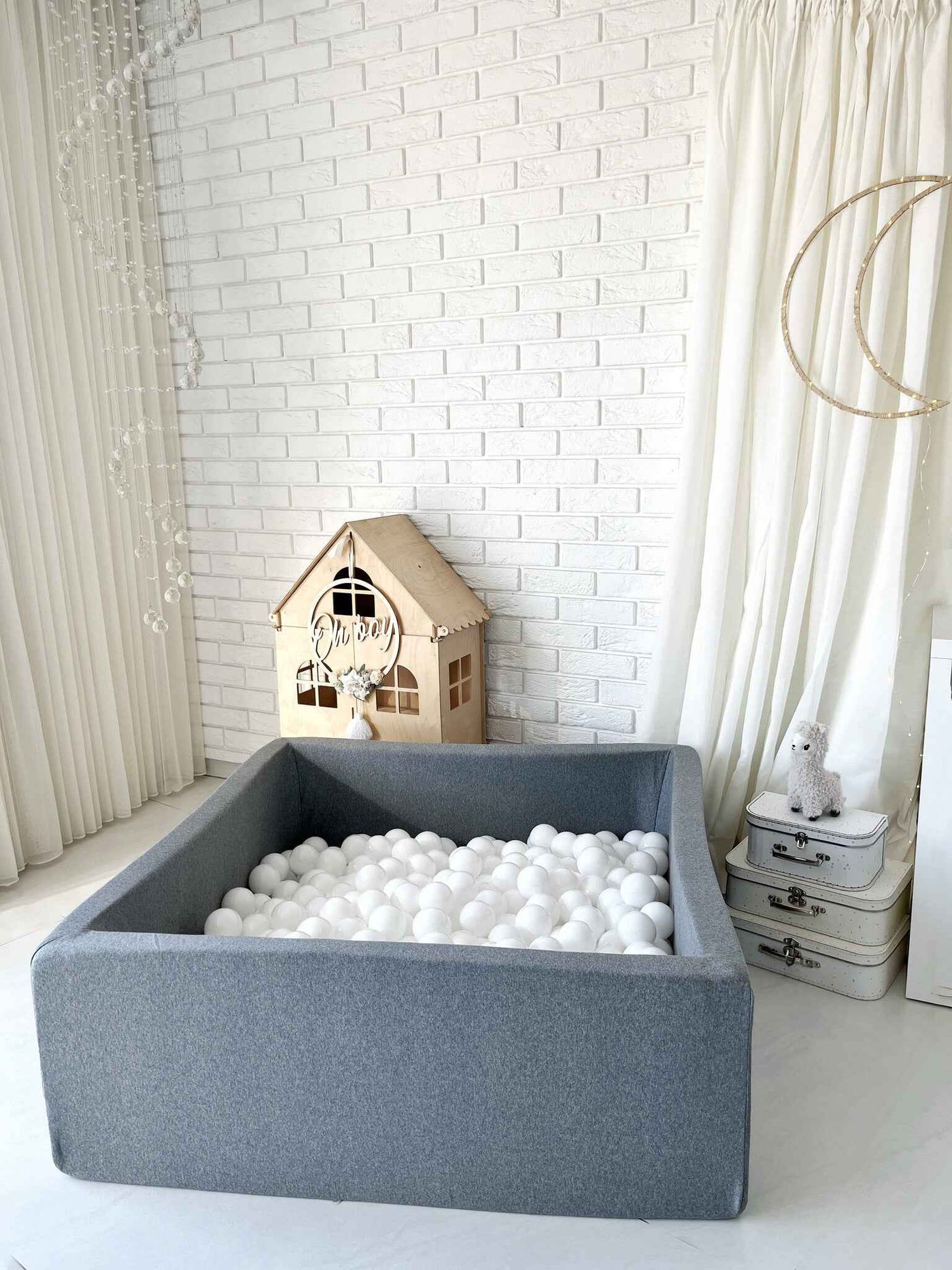 Moje | Vierkant Ballenbad Cotton - Grey 106x106x40 cm + Ballen