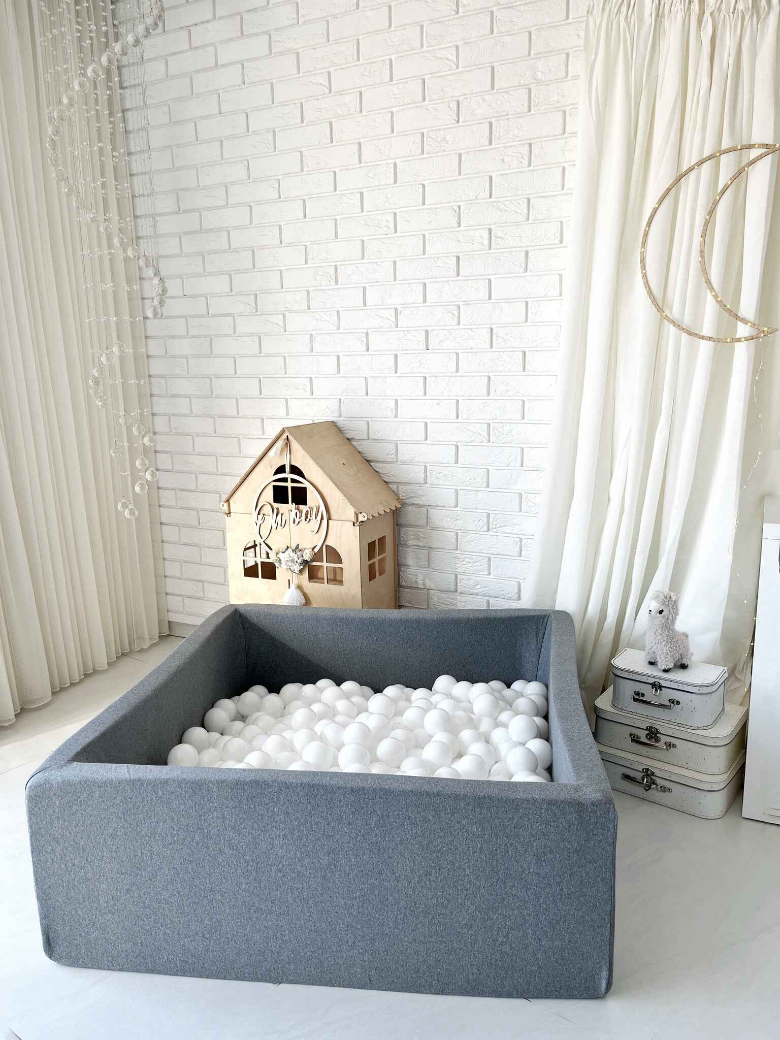 Moje | Vierkant Ballenbad Cotton - Grey 106x106x40 cm + Ballen