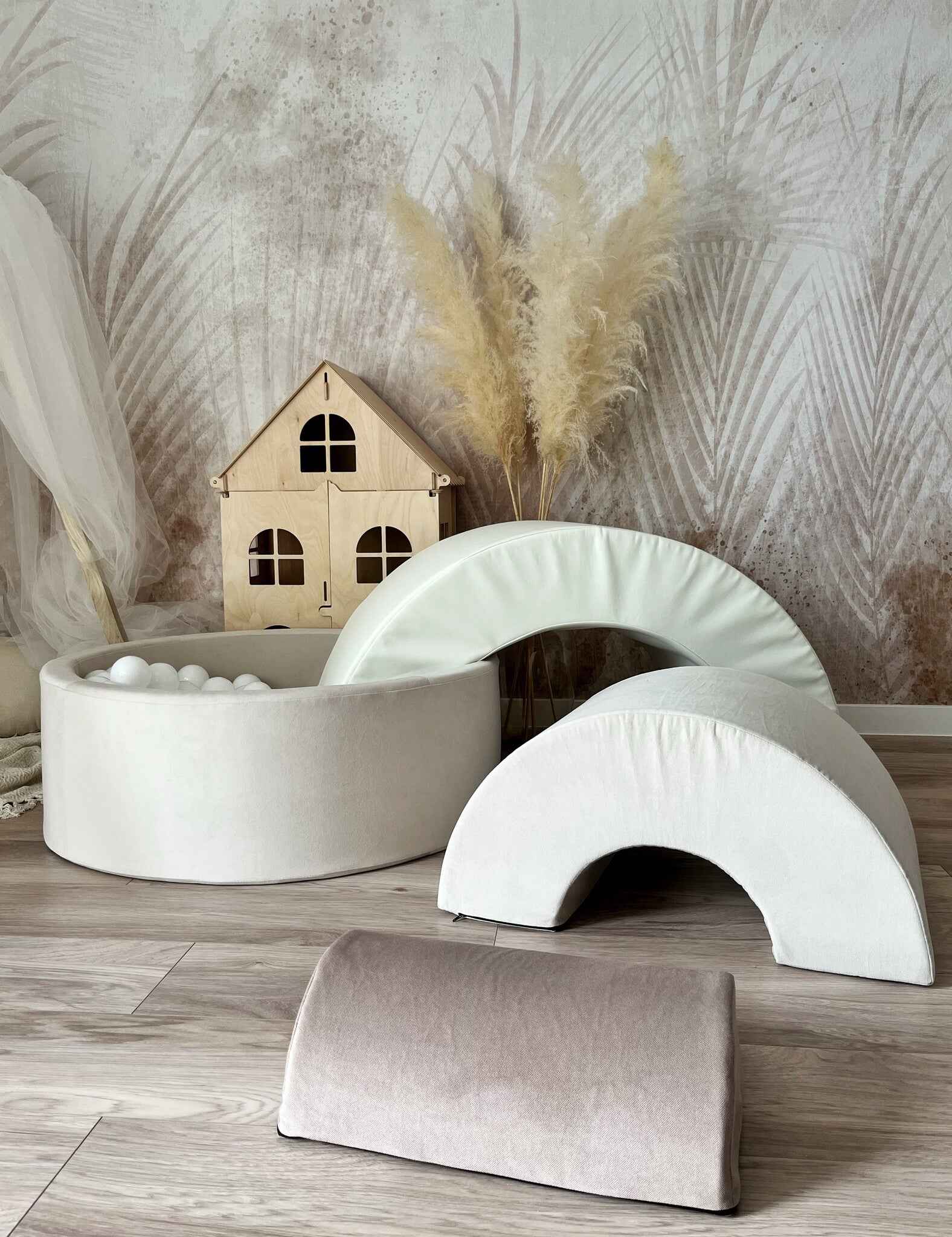 Moje | Regenboog Speelset + Ballenbad  - Beige 90x30 cm + 200 Ballen