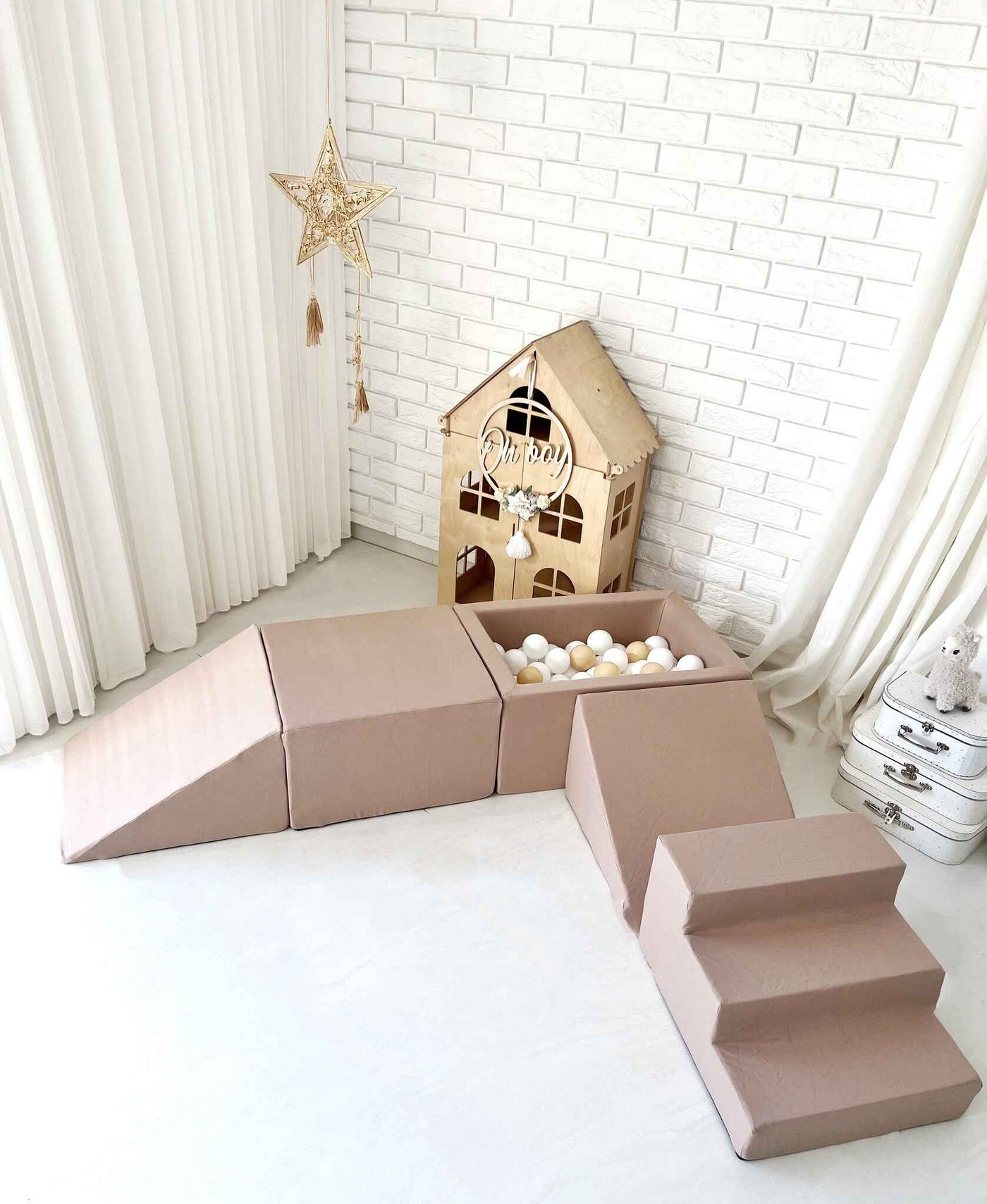 Moje | 4 Elementen + Ballenbad - Cotton Beige 65x35x30 cm + 100 Ballen