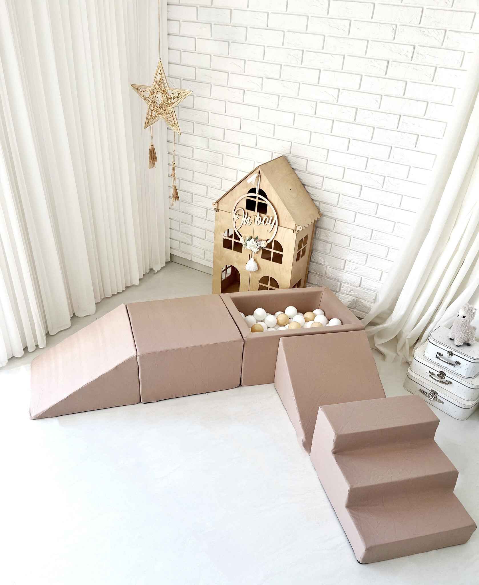 Moje | 4 Elementen + Ballenbad - Cotton Beige 65x35x30 cm + 100 Ballen