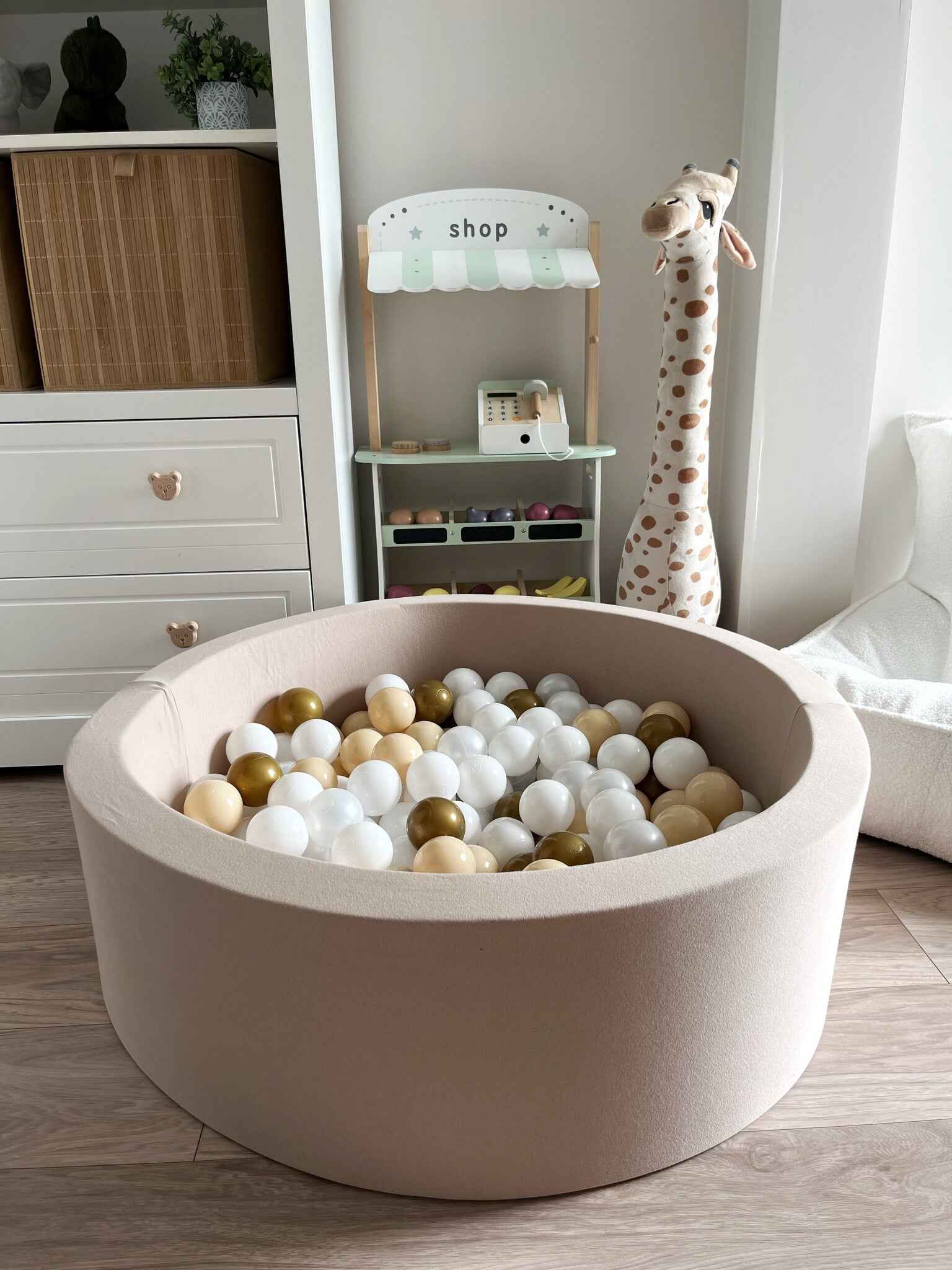 Moje | Cotton Bubble Bath Mat - Beige 90x30 cm + Bath Balls