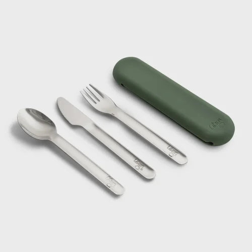 Citron |bestekset rvs met opbergzakje groen