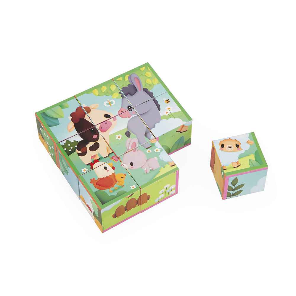 Janod | 9 Cardboard Blocks with Farm Animals