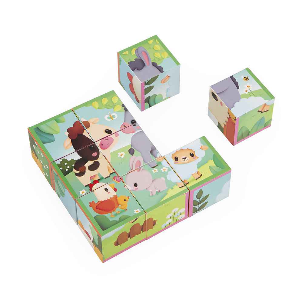 Janod | 9 Cardboard Blocks with Farm Animals