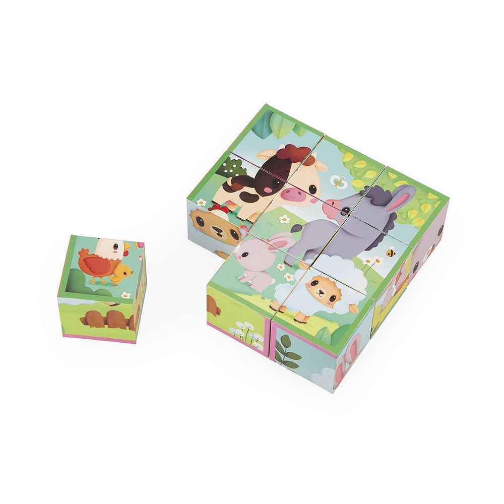 Janod | 9 Cardboard Blocks with Farm Animals