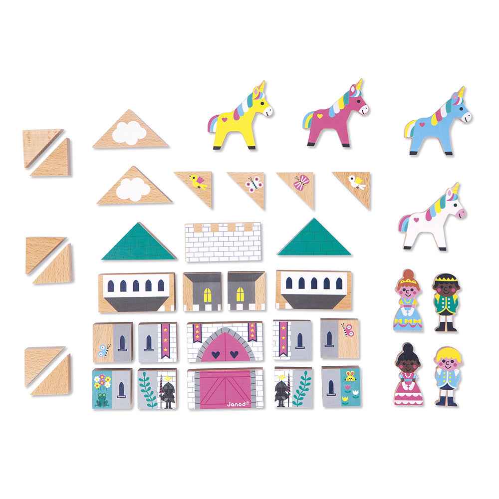 Janod | Cross Roads - Enchanted Kingdom 37 Wooden Blocks Set